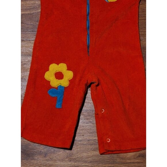 Vintage Groovy Orange Toddler Size 12 Months Bright Orange Terrycloth Romper - Picture 2 of 4